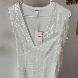 Superdown Ivory Sequin Fringe Dress